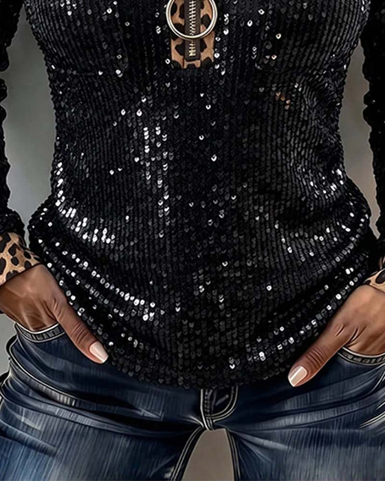 Topp Stilig Leopard Patchwork Dragkedja