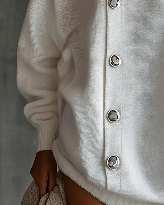 Sweater Dress Knapp Solid Lång Ärm
