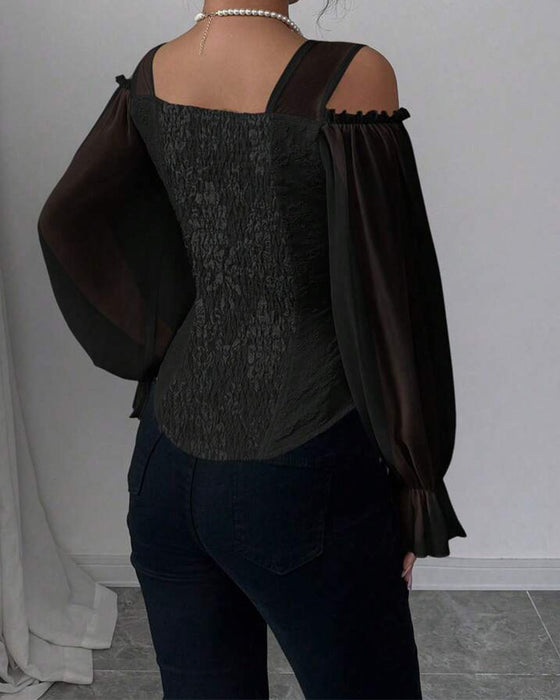 Blus Off-Shoulder Lång Ärm Midja