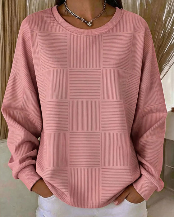 Sweatshirt Rutnätstextur Långärmad Enfärgad Pullover