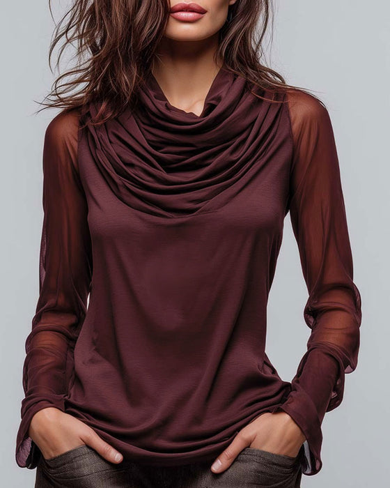 Blus Mock Hals Solid Casual