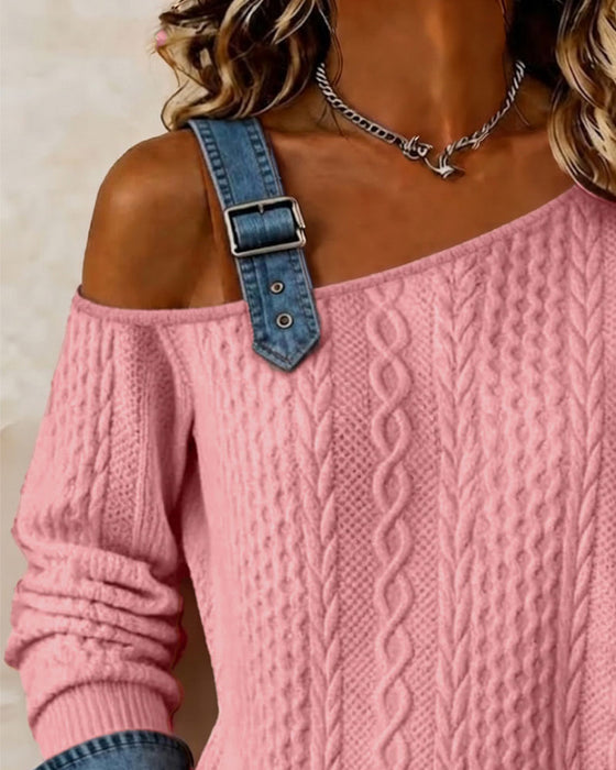 Sweatshirt En-Axel Spagettiband Denim Patchwork Casual