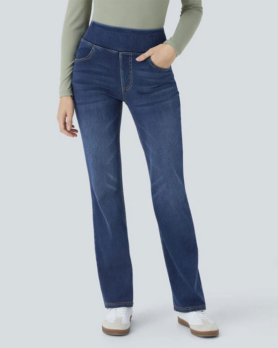 Byxor Hög Midja Jeans Ficka Utsvängd