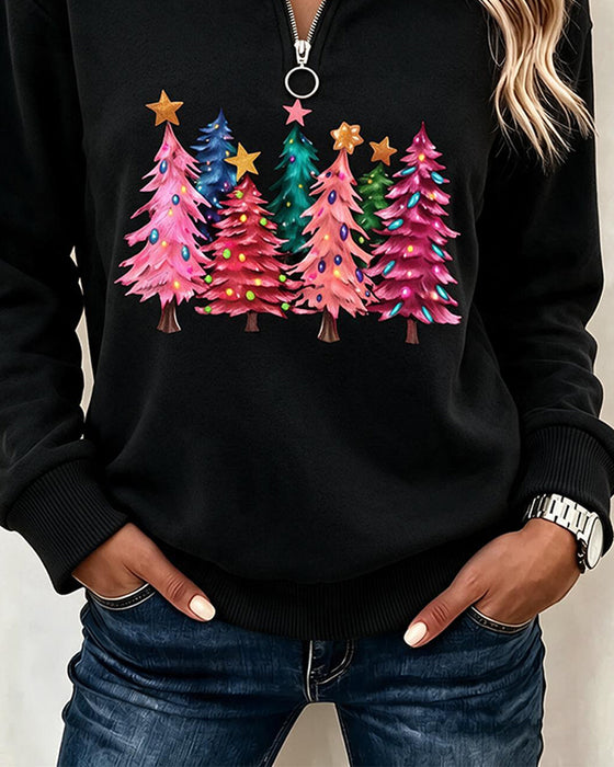 Sweatshirt Halv-Zip Julgran Tryck