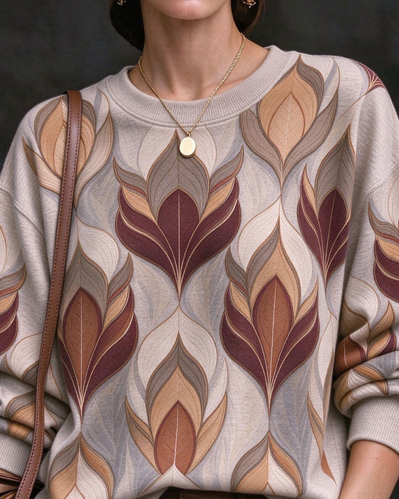 Sweatshirt Rund Halsning Färgblock Nedfallande Axel Långärmad