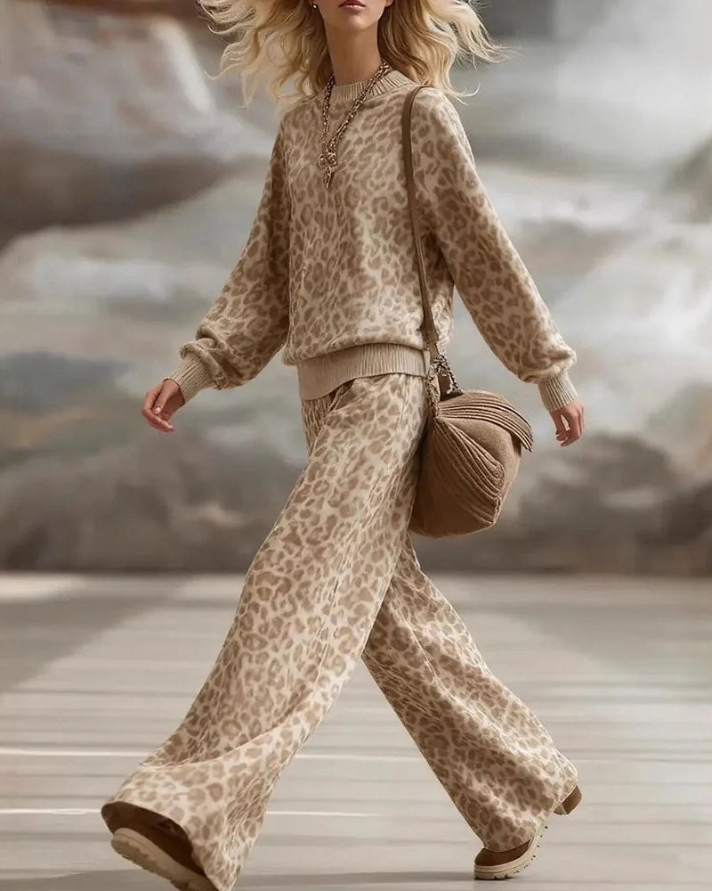 Set Lång Ärm Långa Byxor Leopard