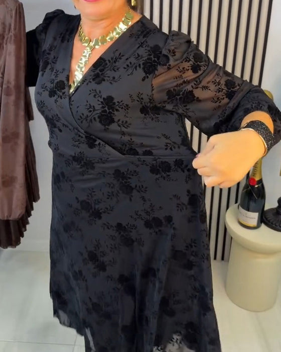 Klänning Blommig V-ringning Långärmad A-Fåll