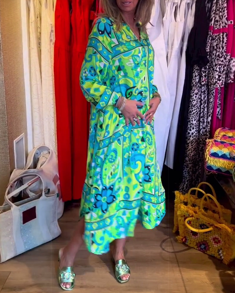 Klänningar med lös passform och tryck och fickor