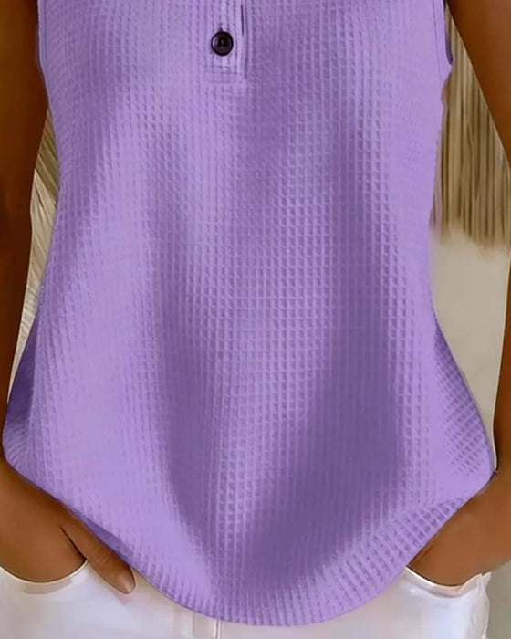 Tank Top Rundhalsad Ärmlös Våffla Knapp
