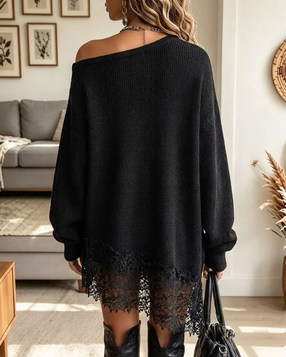 Klädning Off-Shoulder Spets Patchwork Tröja