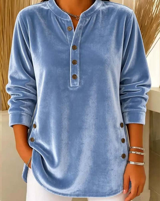 Blus Casual Lång Ärm Henley