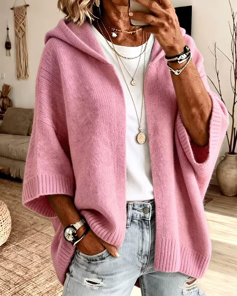 Cardigan 3/4 Ärm Huva Casual