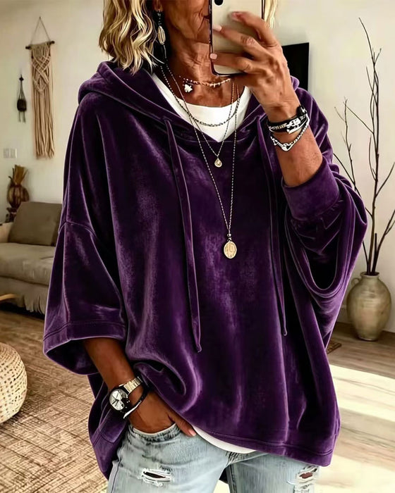 Sweatshirt 3/4-Ärm Sammet Huvtröja