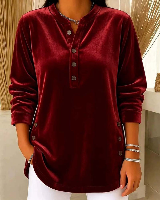 Blus Casual Lång Ärm Henley