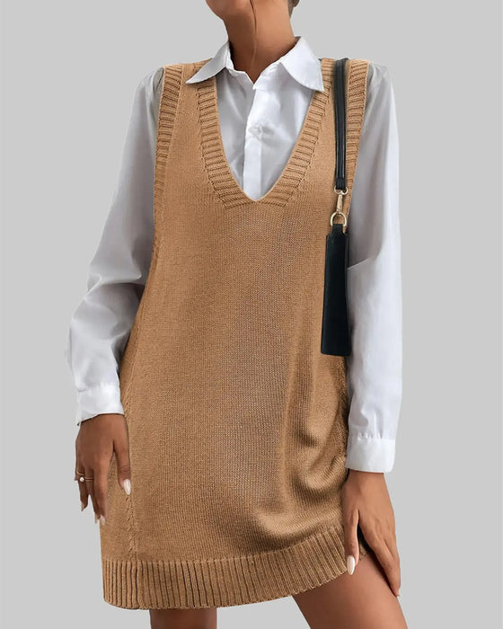 Klänning V-Hals Ärmlös Pullover Tröja