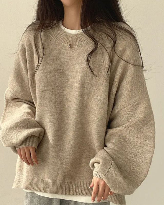 Pullover Rundhalsad Sida Slits