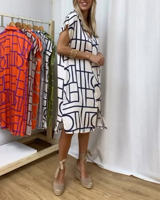 Fritidsklänning med tryck för kvinnor