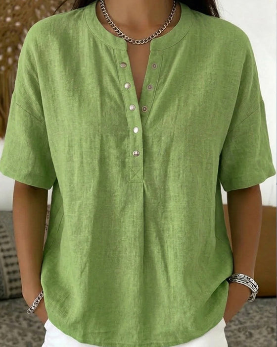 Blus Solid Färg Casual Kort Ärm
