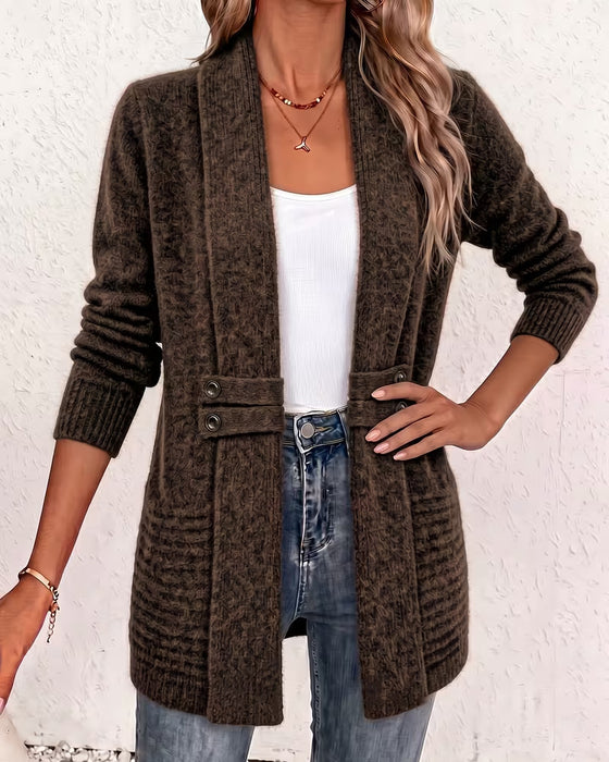Cardigan Solid Färg Knapp Prydd