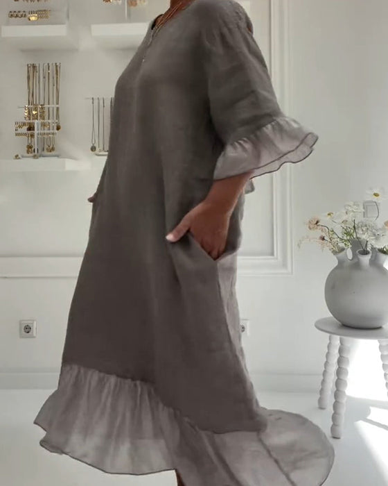 Klädning Ruffle Ficka Casual