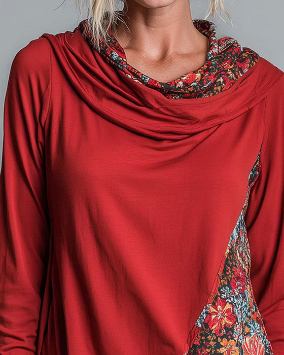 Topp Slouchy Drape Hals Patchwork Lång Ärm