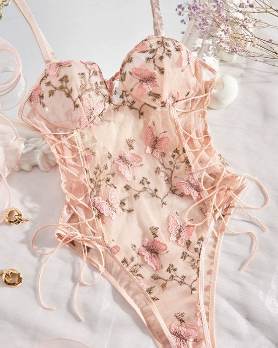 Ett-Delad Lingerie Spets Tryckta Spagettiband