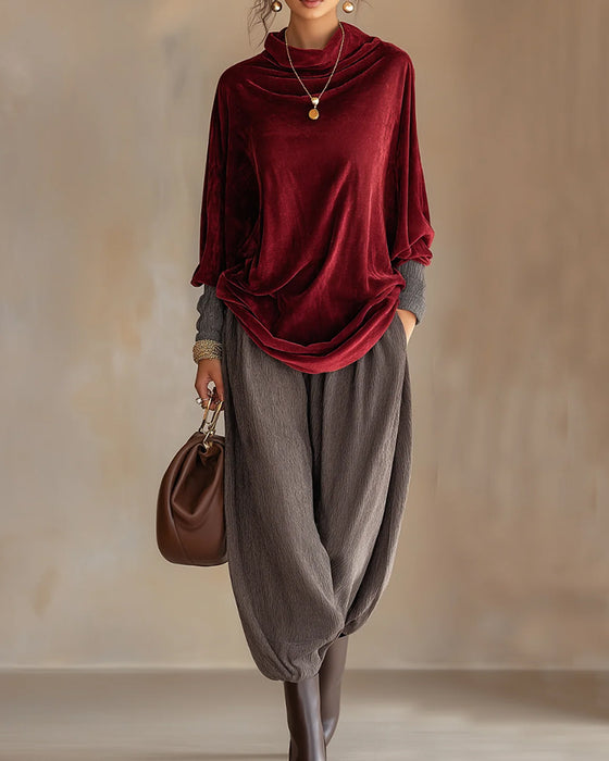 Blus Draperad Hals Casual