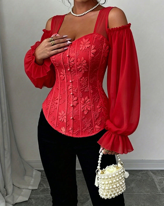 Blus Off-Shoulder Lång Ärm Midja
