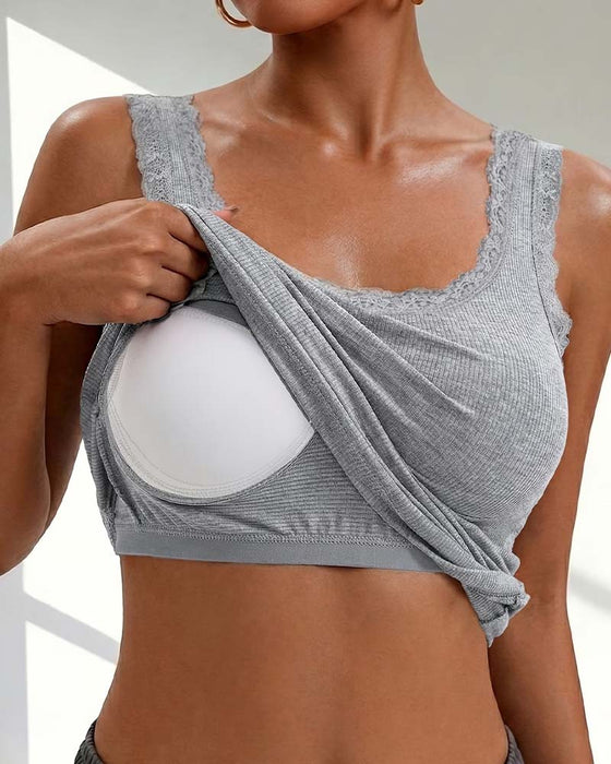Tank Top Dam Casual Spets Trim Vadderad