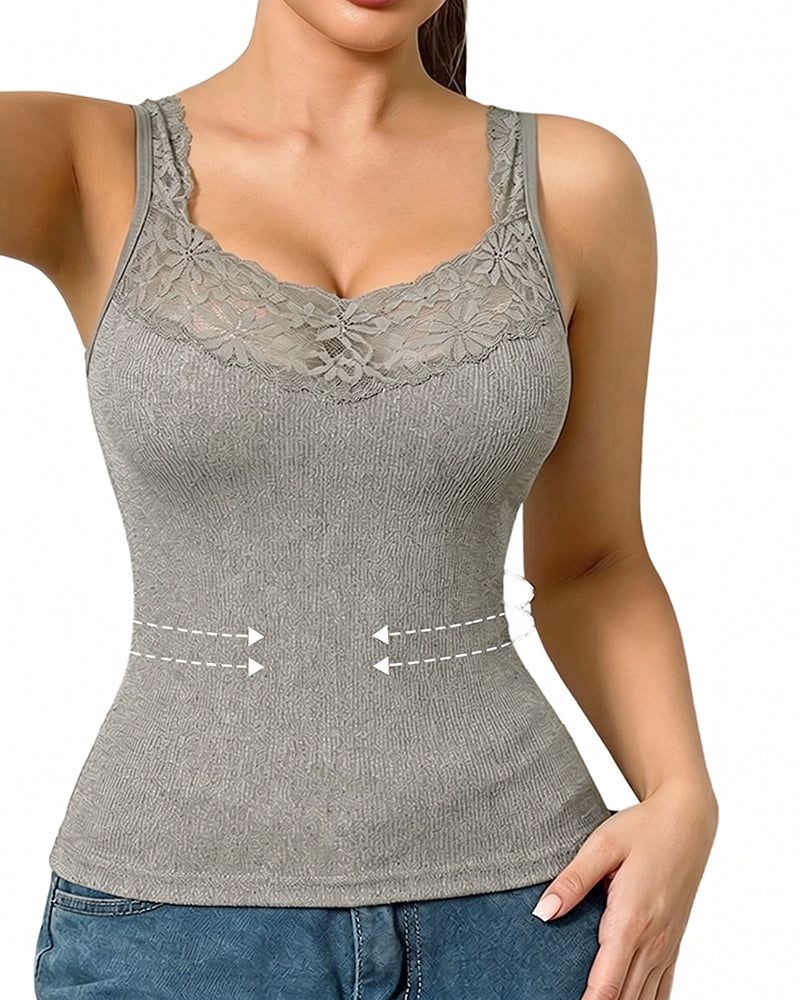 Tank Top Enfärgad V-Hals Spets