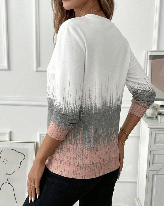 Sweatshirt Halv Dragkedja Gradient Lång Ärm
