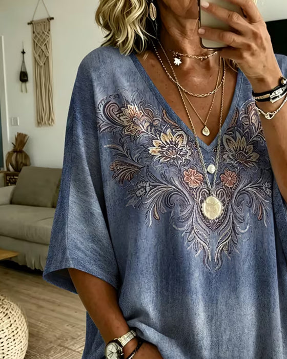 Blus V-Hals Casual Trendig