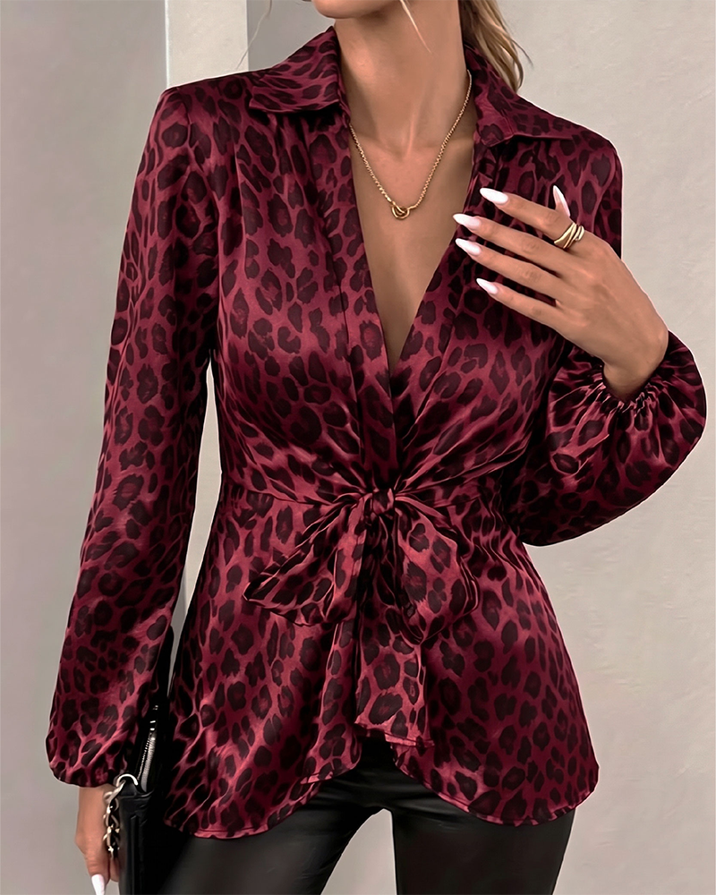 Top Leopard Tryck Krage Bandage Midja