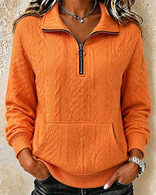 Sweatshirt Halv Dragkedja Solid Casual