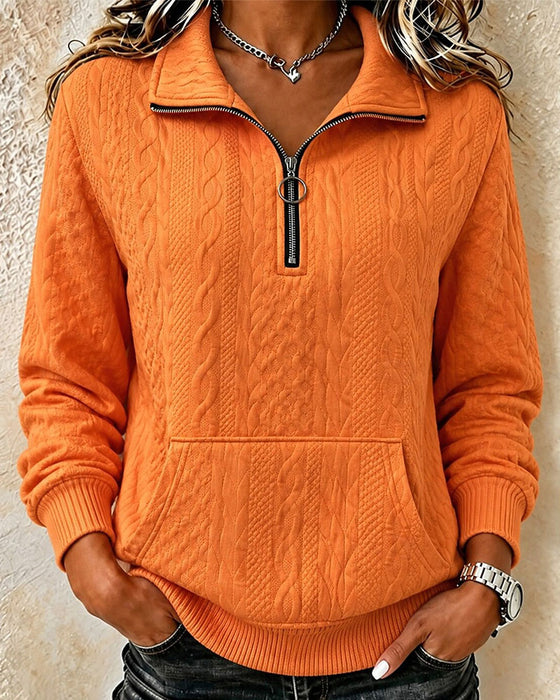 Sweatshirt Halv Dragkedja Solid Casual