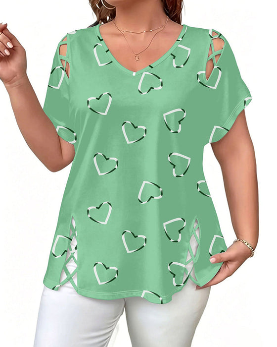 T-Shirt Hjärtmönster Genombruten Kortärmad