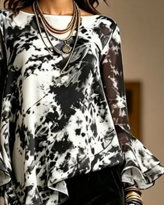 Blus Bläck Tie-Dye Ruffle