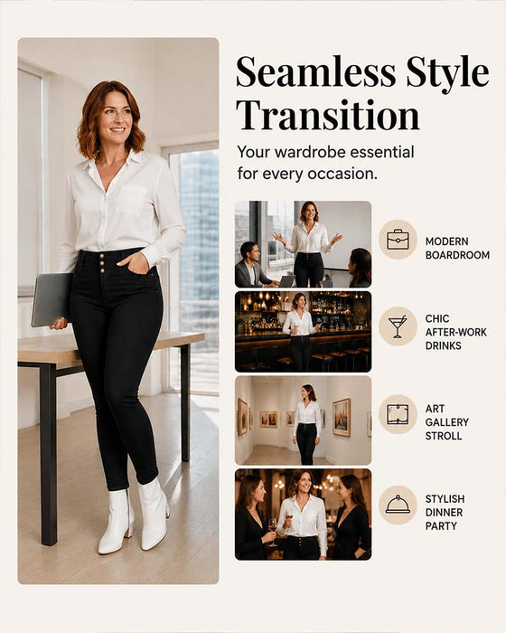 Byxor Hög Midja Ficka Knapp Slim