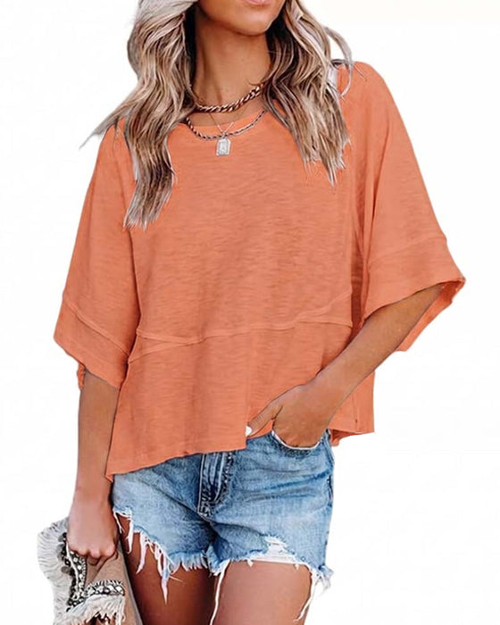 T-Shirt Utan Slits Lappad Enfärgad Klockärm
