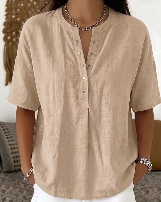 Blus Solid Färg Casual Kort Ärm