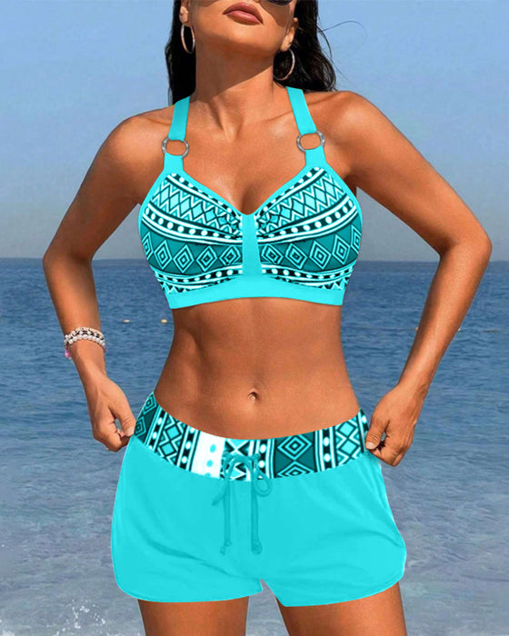 Bikinis med hög midja med geometriskt tryck
