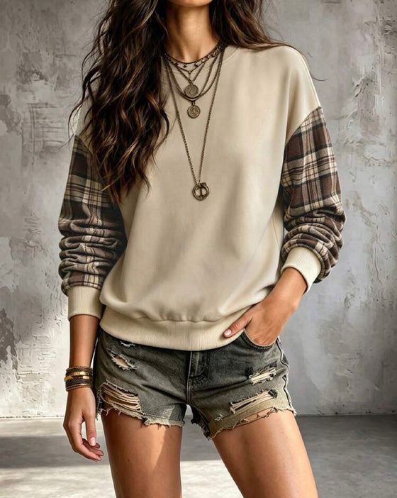 Sweatshirt Plaid Lapptäcke Raglanärm