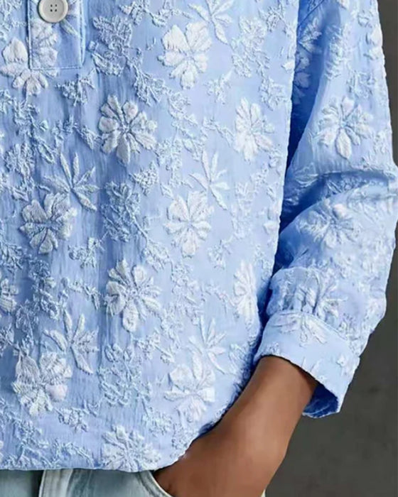 Blus Mock Neck Knapp Mode
