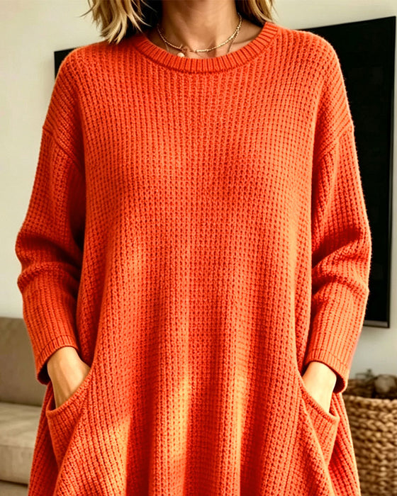 Sweater Dress Stilig Lång Ärm Ficka