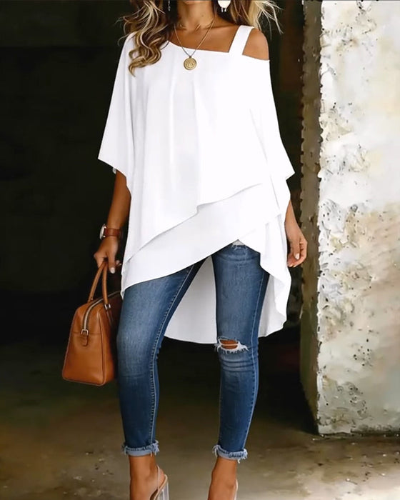 Blus Asymmetrisk Cold Shoulder Enfärgad Avslappnad
