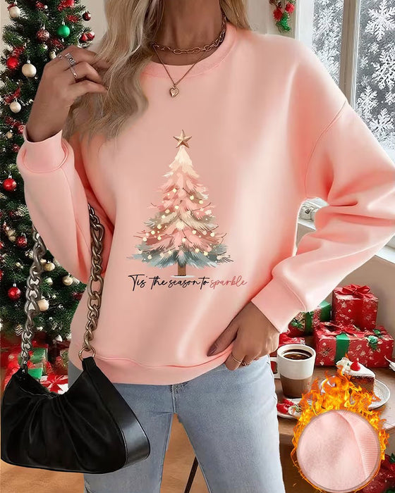 Sweatshirt Julgran Tryck Rund Halsringning