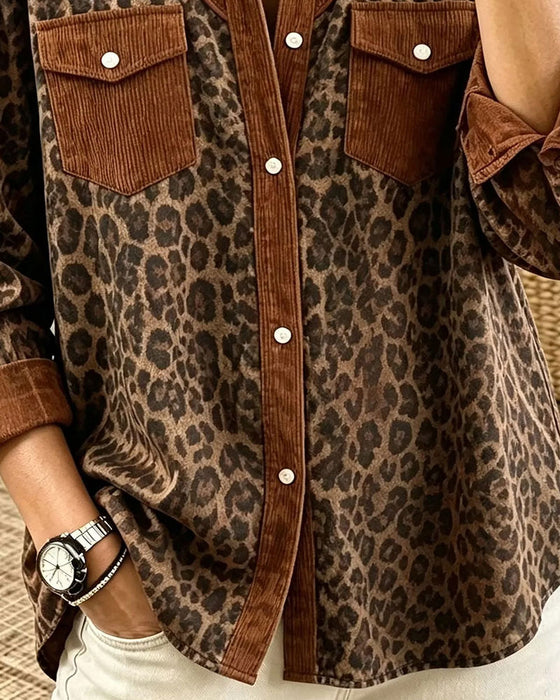Skjorta Slag Knapp Leopard Färgblock