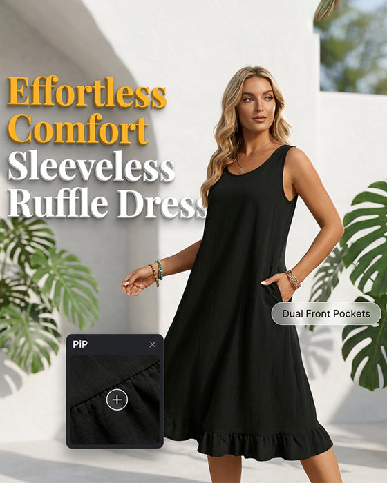 Klänning Ärmlös Solid Ruffle
