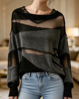 Pullover Kontrastfärg Genomskinlig Långärmad Tröja