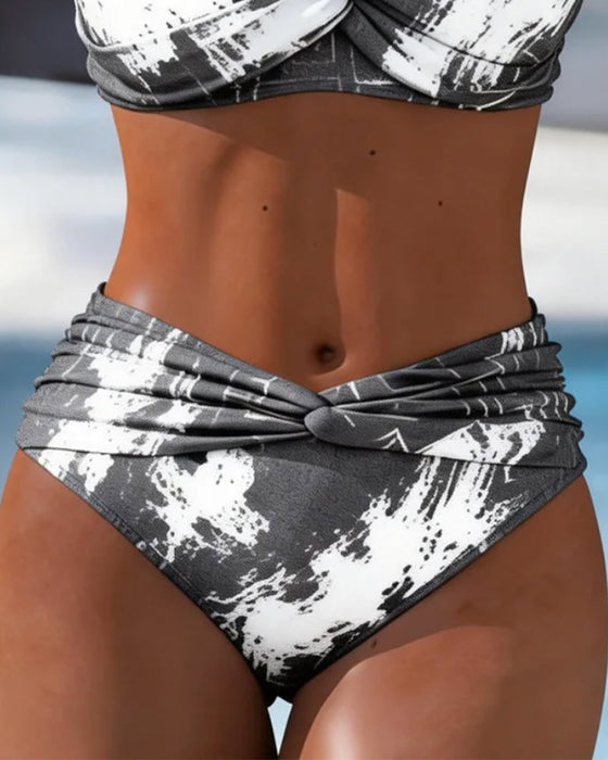 Bikini Halter Veckad Metall Knapp